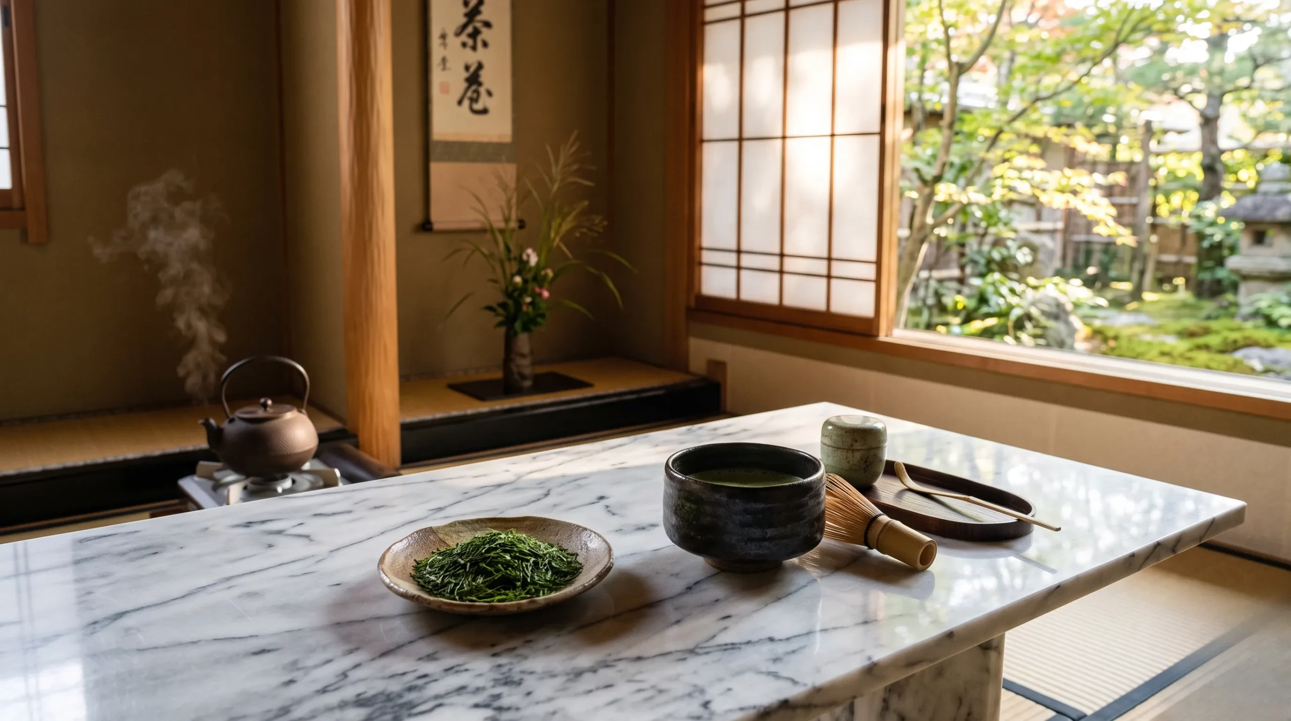 Thé vert bio dans une ambiance zen et luxueuse. Bienfaits du Thé Vert