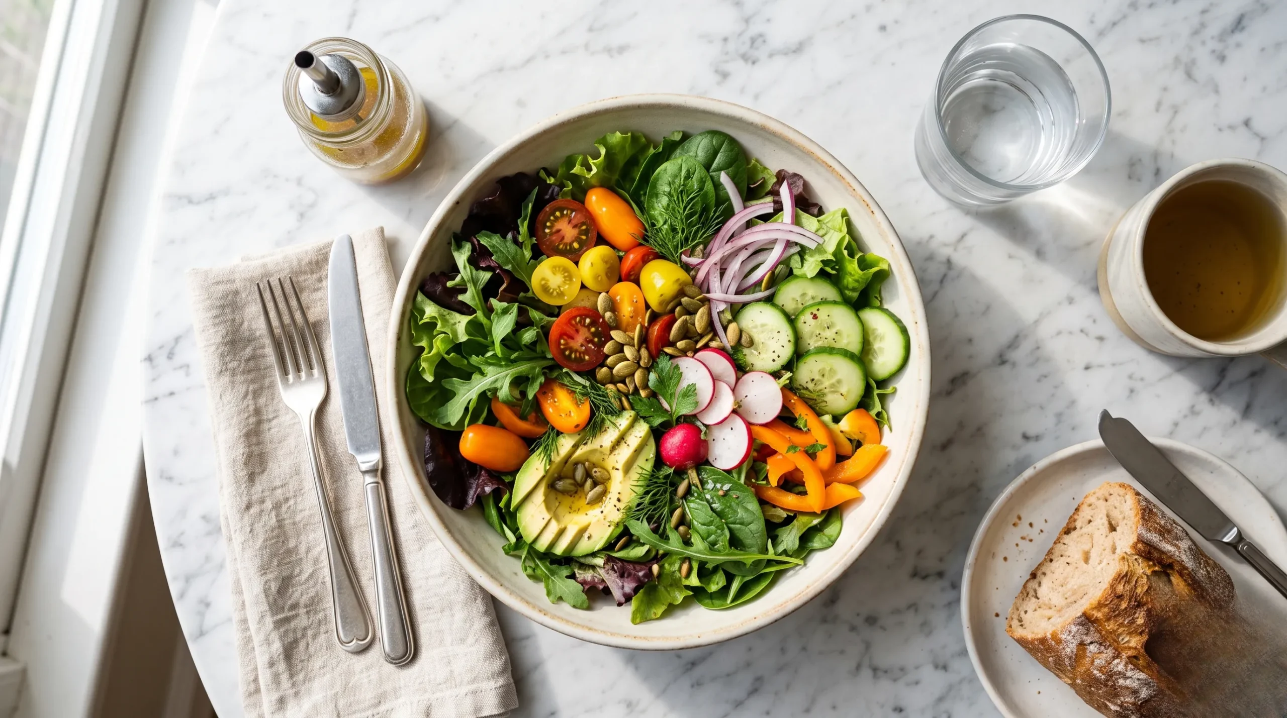Salade biologique fraîche pour un teint éclatant et un équilibre alimentaire. Equilibre alimentaire