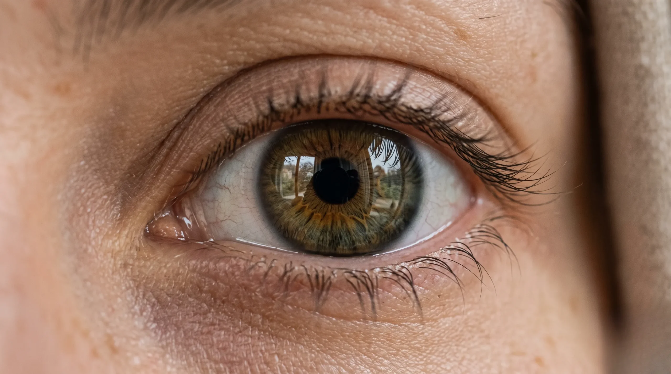 Macro d'un œil pour illustrer les secrets du regard et la pupille dilatée. Pupille dilatée