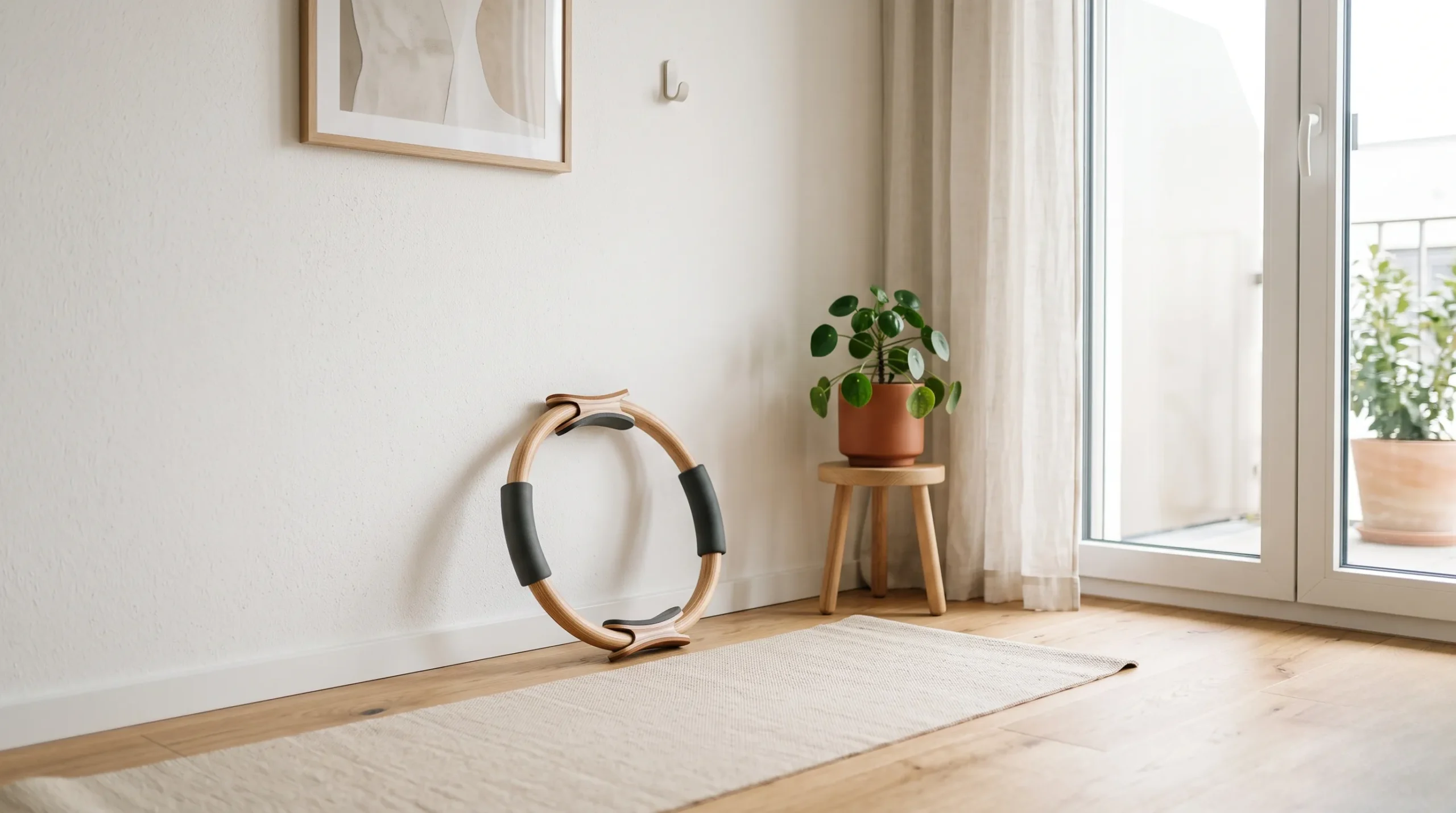 Coin fitness moderne et lumineux dans un appartement minimaliste. Routine de 15 minutes