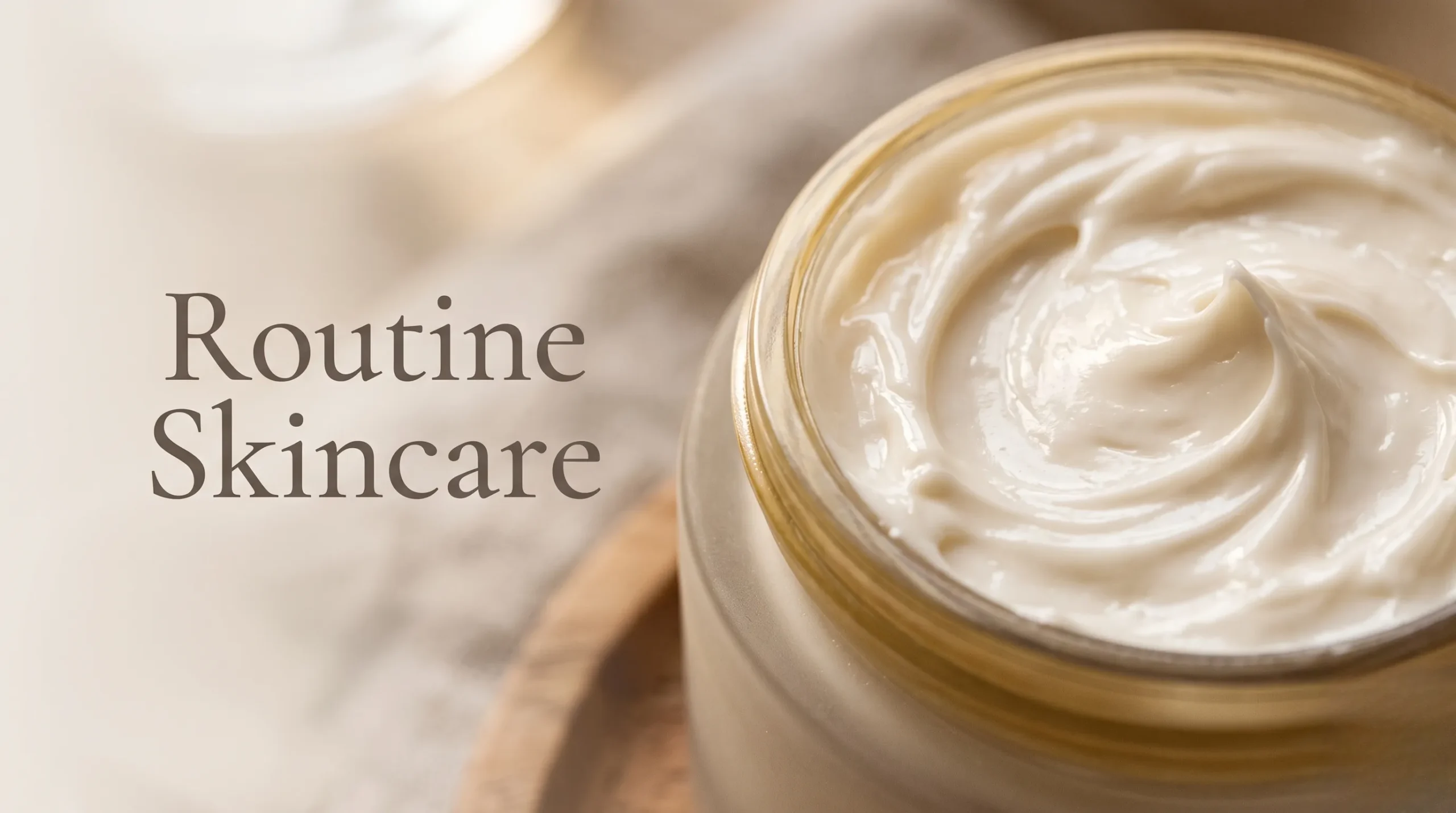 Texture de crème hydratante de luxe en gros plan avec texte élégant pour illustrer la routine skincare.