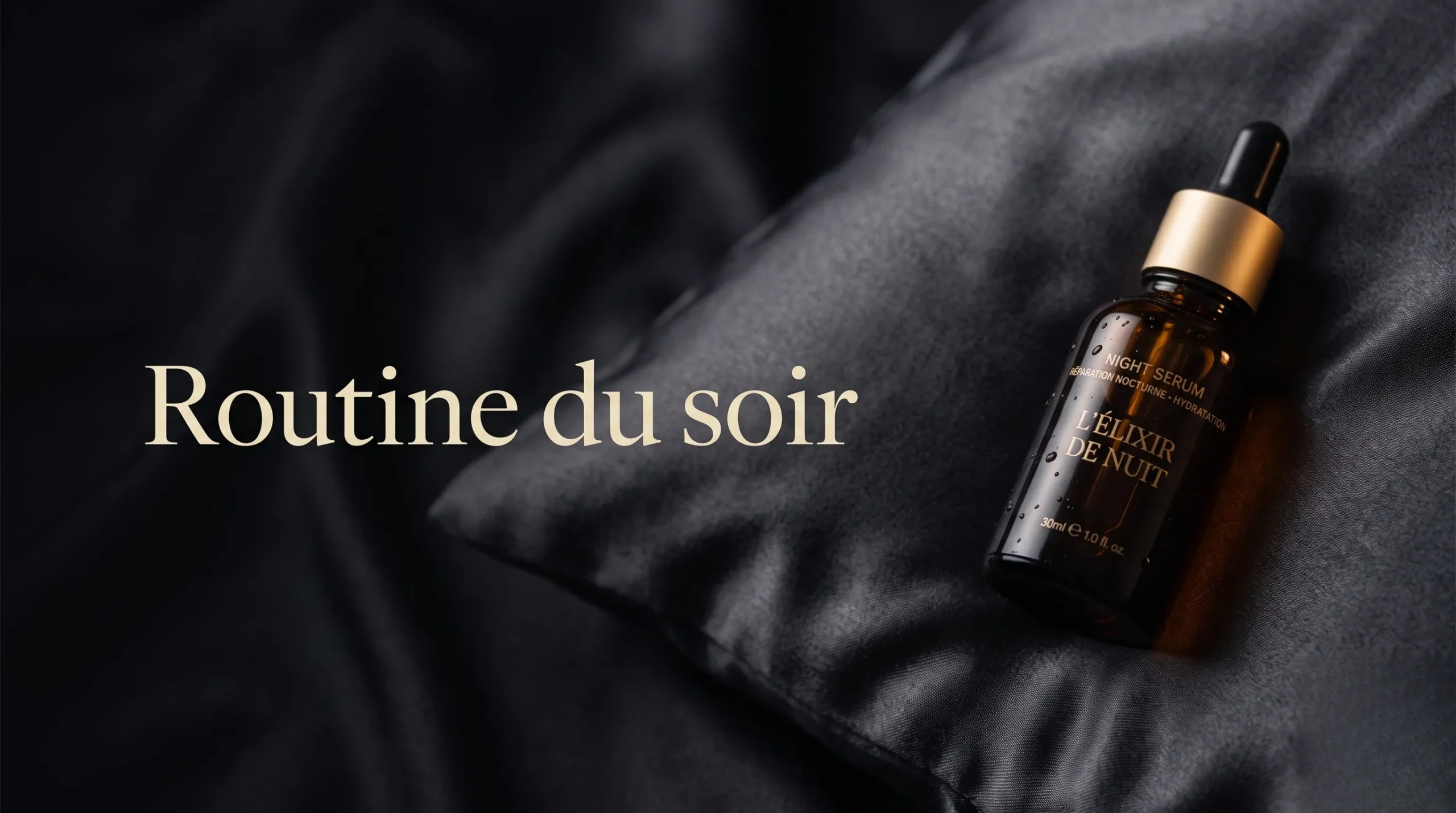 Détail de luxe pour une routine du soir apaisante avec espace pour le titre.