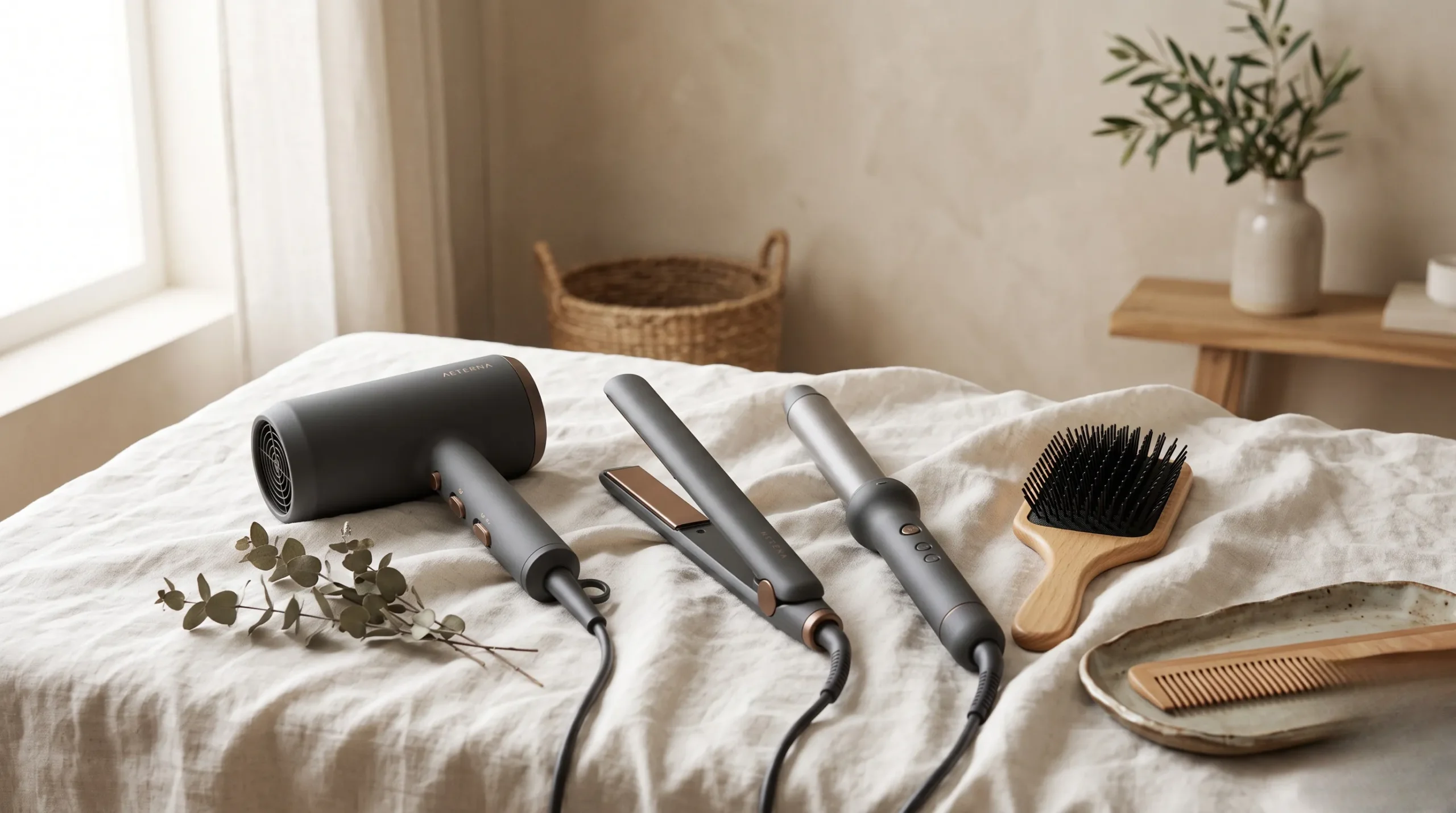 Outils de coiffure minimalistes pour boucles parfaites. Seche cheveux diffuseur pour boucles