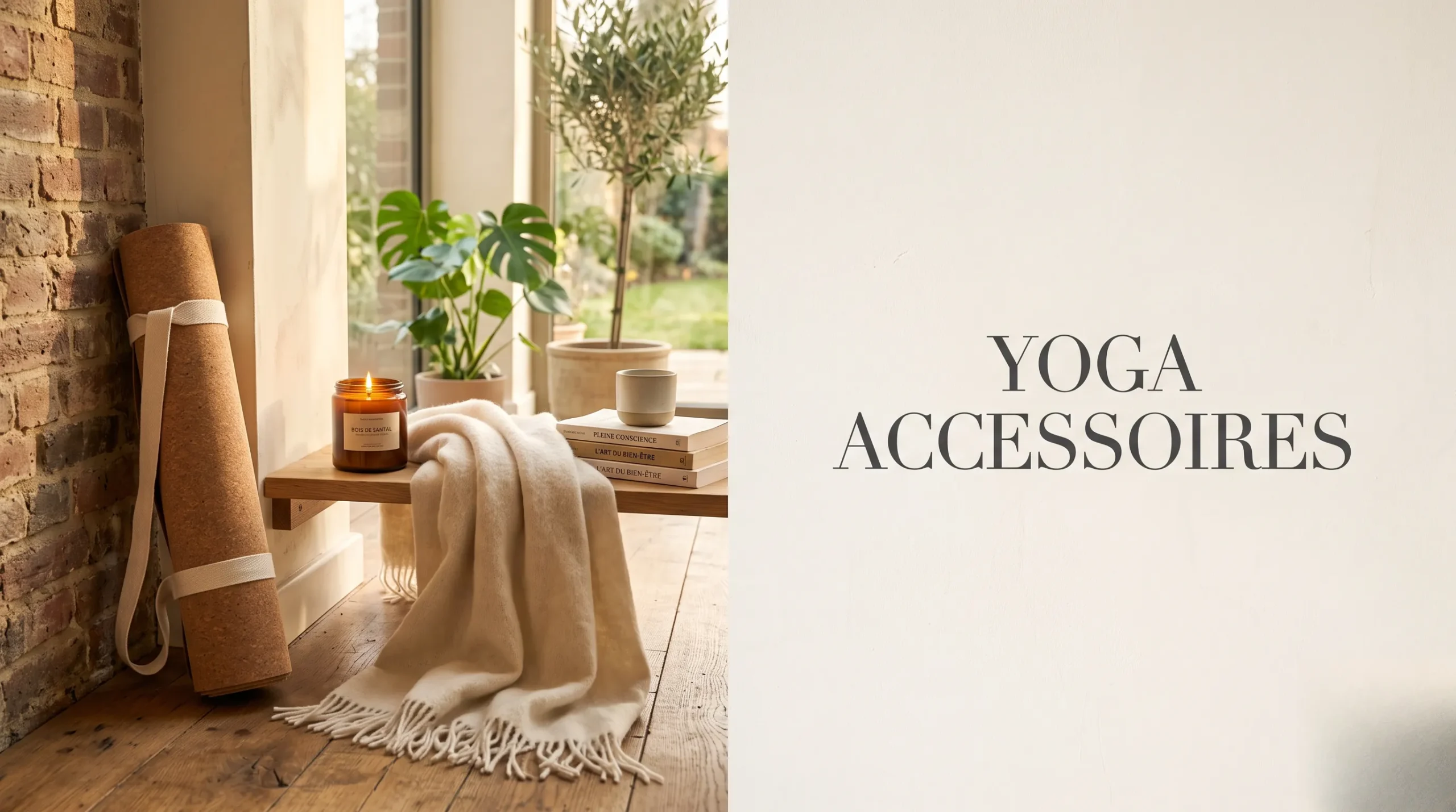 Espace yoga cocooning à la maison avec tapis en liège et accessoires pour une pratique douce.